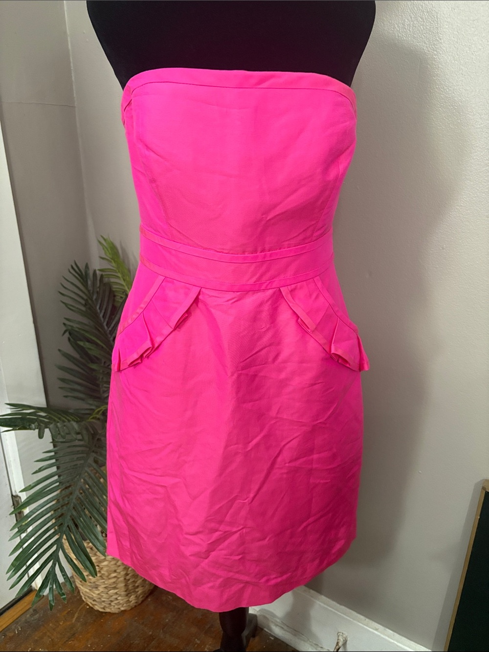 J.Crew Vintage Pink "Flamenca" Strapless Dress with Ruffle Pockets size 4